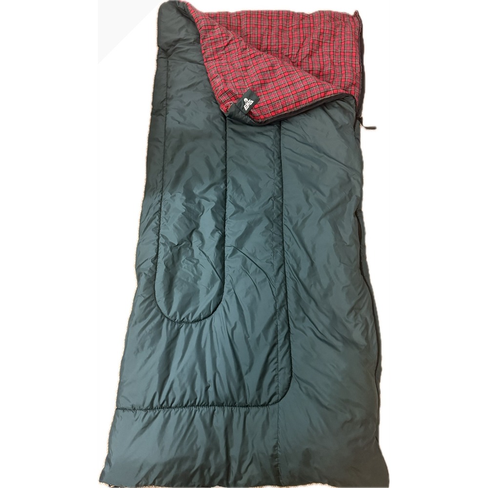 Vintage EMS Camp 35 Sleeping Bag Plaid Flannel Lined Green Regular Right Zip